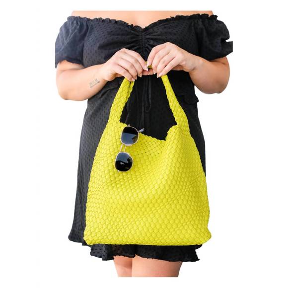 NEW 123 AMORE women's woven and worn tote bag in citron - Picture 3 of 3